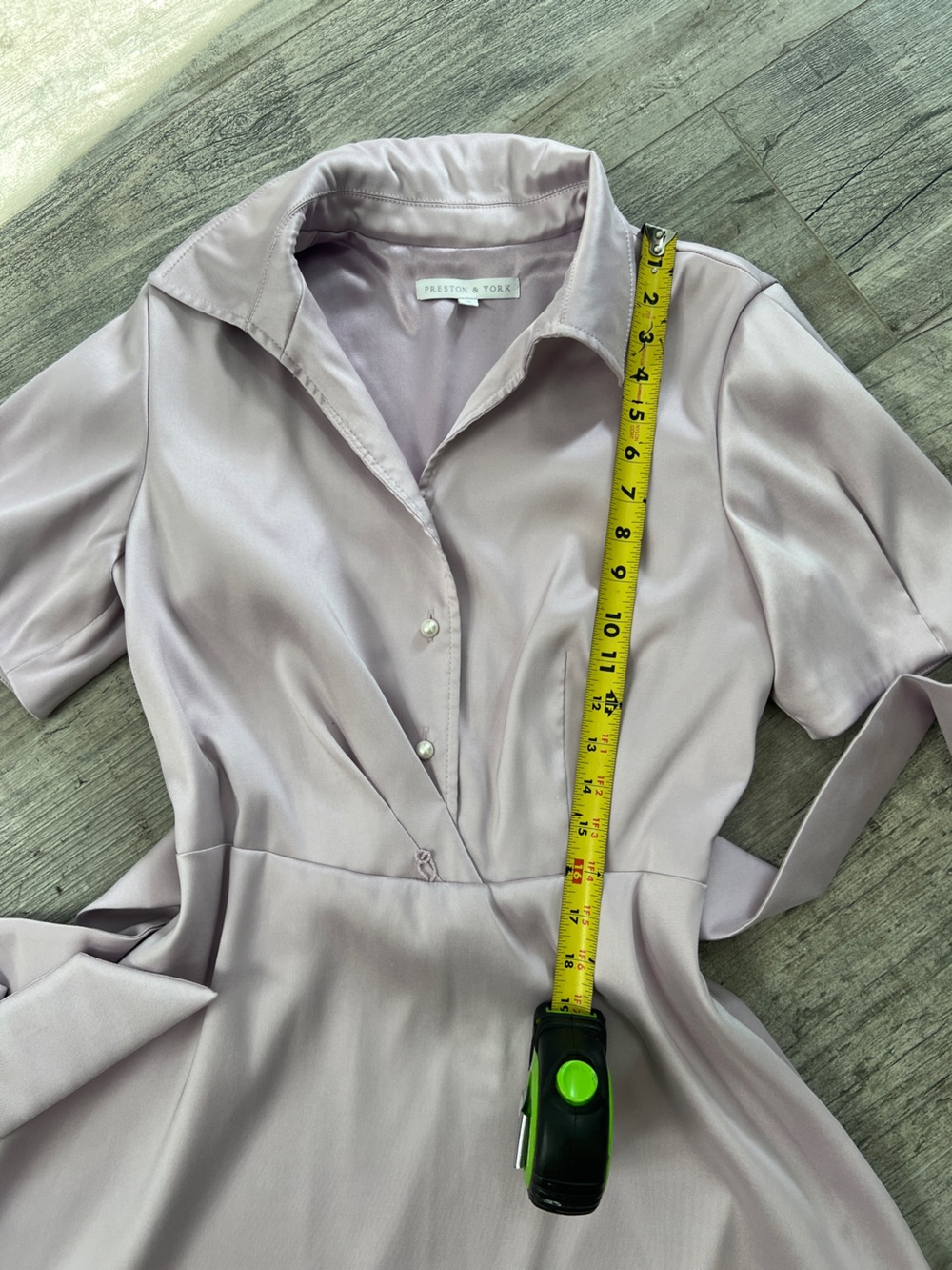 Preston & York Lavender Midi Shirt Dress with tie, puff sleeve and pearl buttons - Picture 7 of 14
